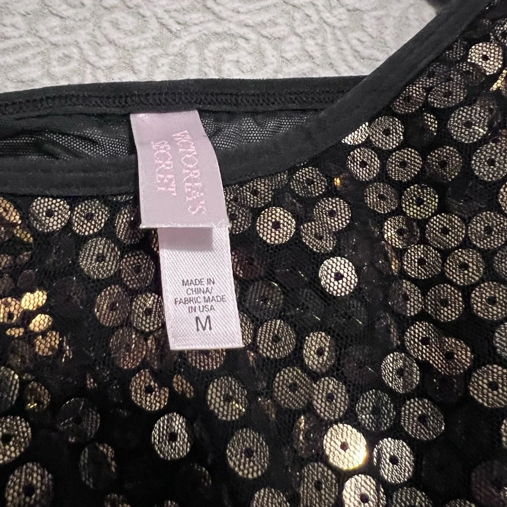 Victoria’s Secret Black Sheer Babydoll Nightgown with Gold Sequin Accent Y2K - Picture 5 of 11